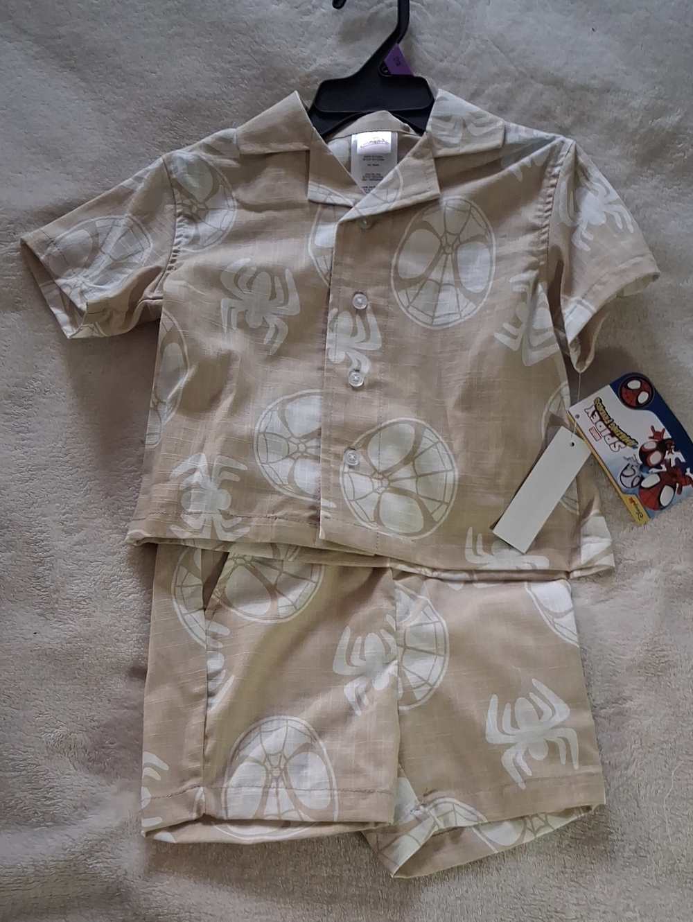 Kids Disney Beige Spiderman 12 Month New W/ Tags Print Matching Set
